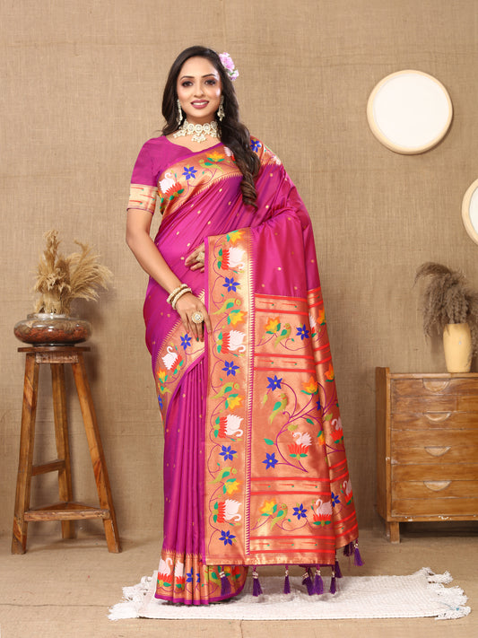 Magenta Yeola Style Rajhans Paithani Saree
