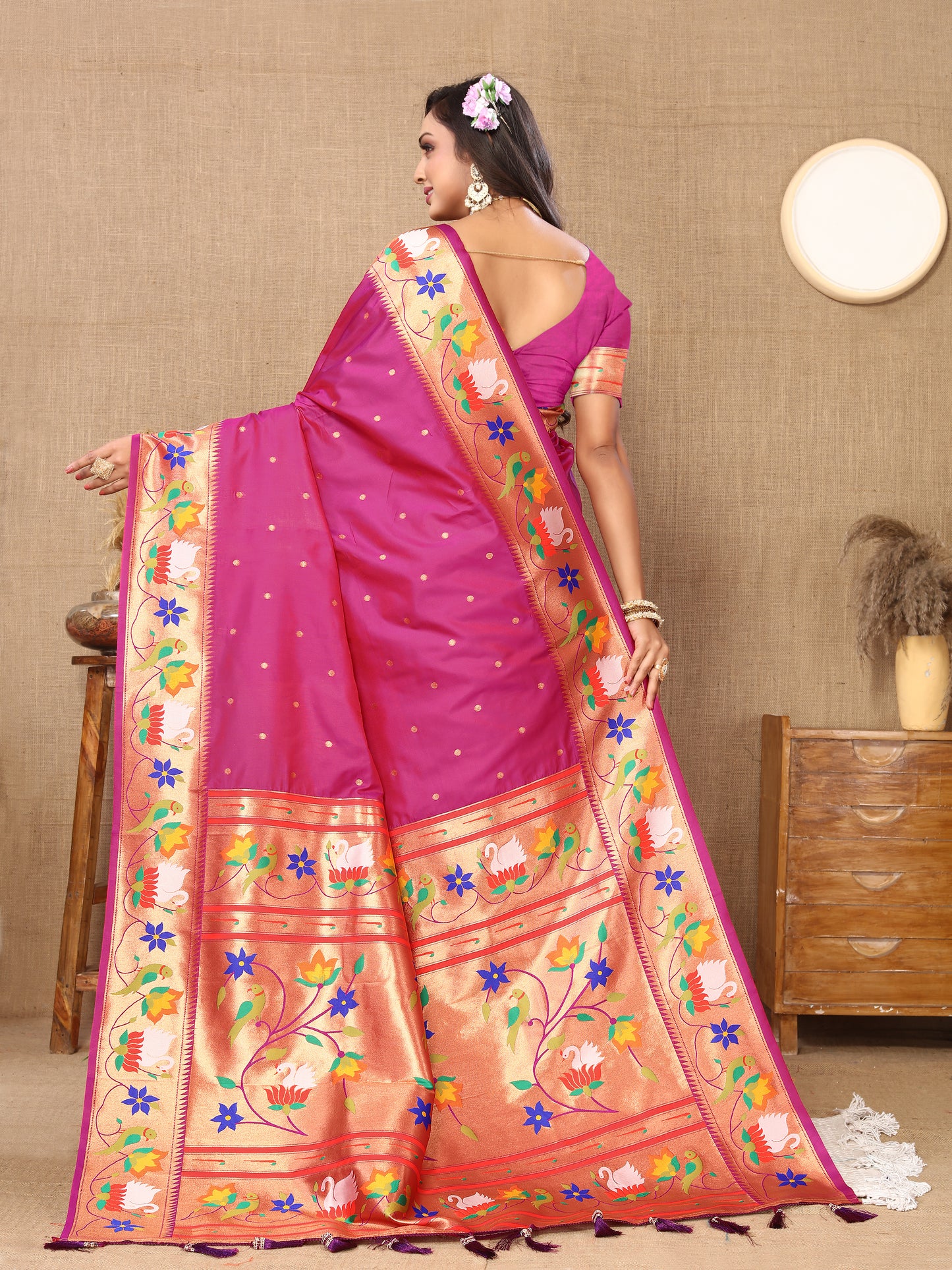 Magenta Yeola Style Rajhans Paithani Saree
