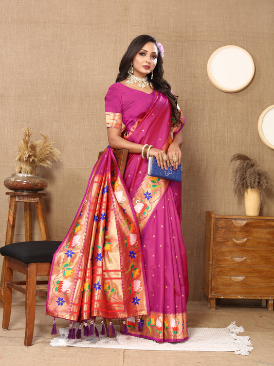 Magenta Yeola Style Rajhans Paithani Saree