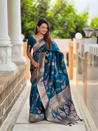 Morpich Banarasi Silk Saree with Intricate Zari Work