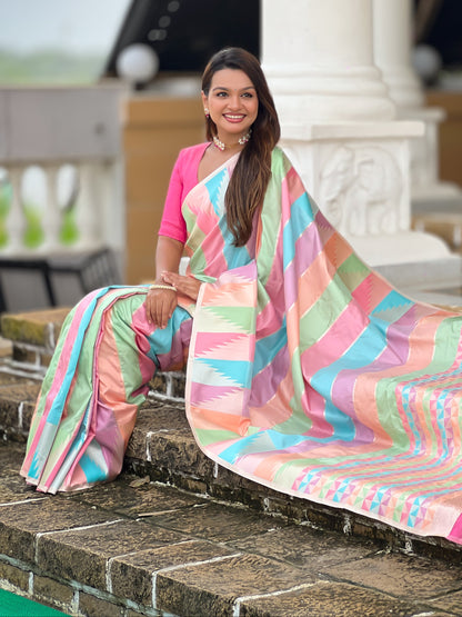 Multi Temple Pure Soft Silk Designer Saree