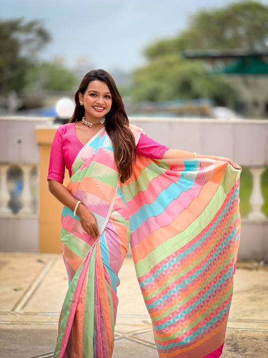 Multi Temple Pure Soft Silk Designer Saree