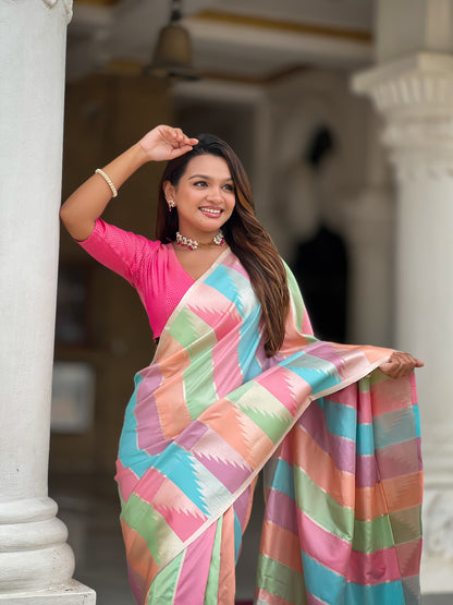 Multi Temple Pure Soft Silk Designer Saree