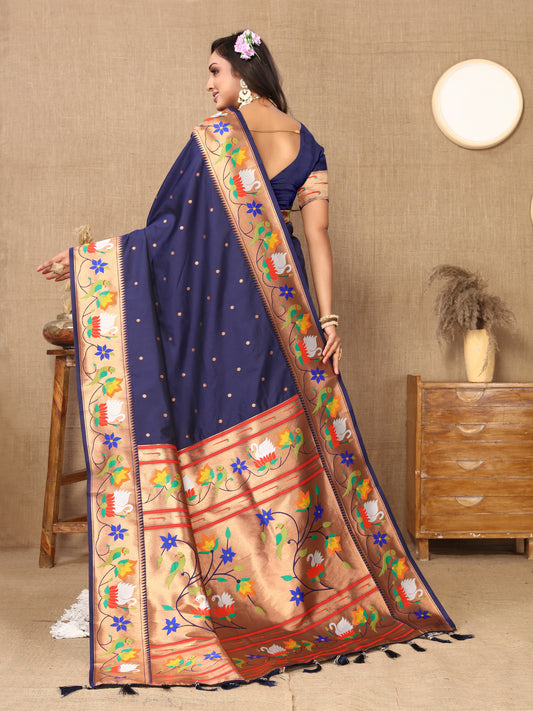 Navy Blue Yeola Style Rajhans Paithani Saree