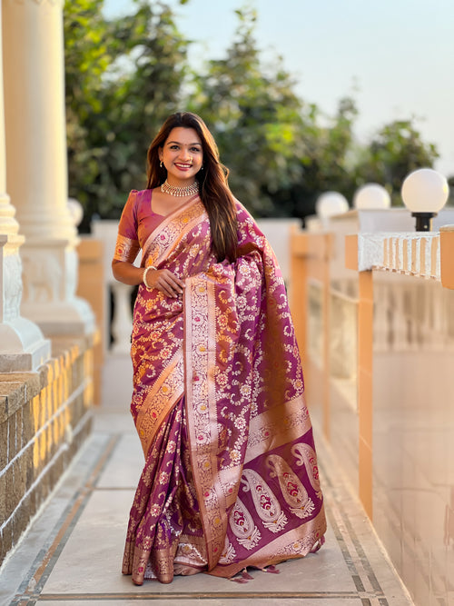 Onion Pink Banarasi Soft Silk Saree