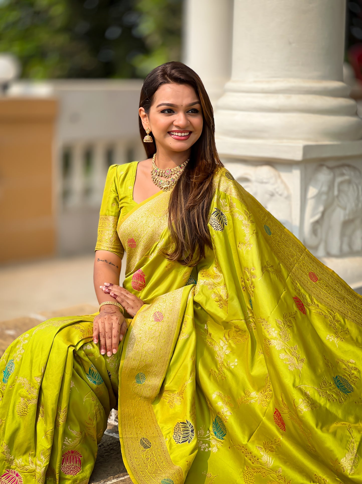 Parrot Green Banarasi Silk Saree with Intricate Zari Work