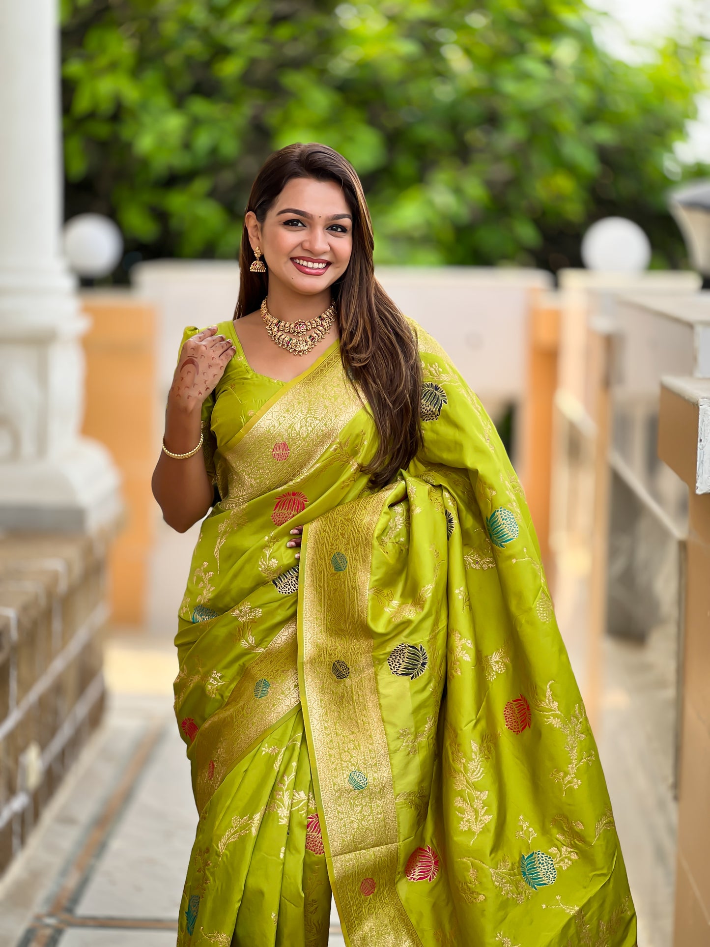 Parrot Green Banarasi Silk Saree with Intricate Zari Work