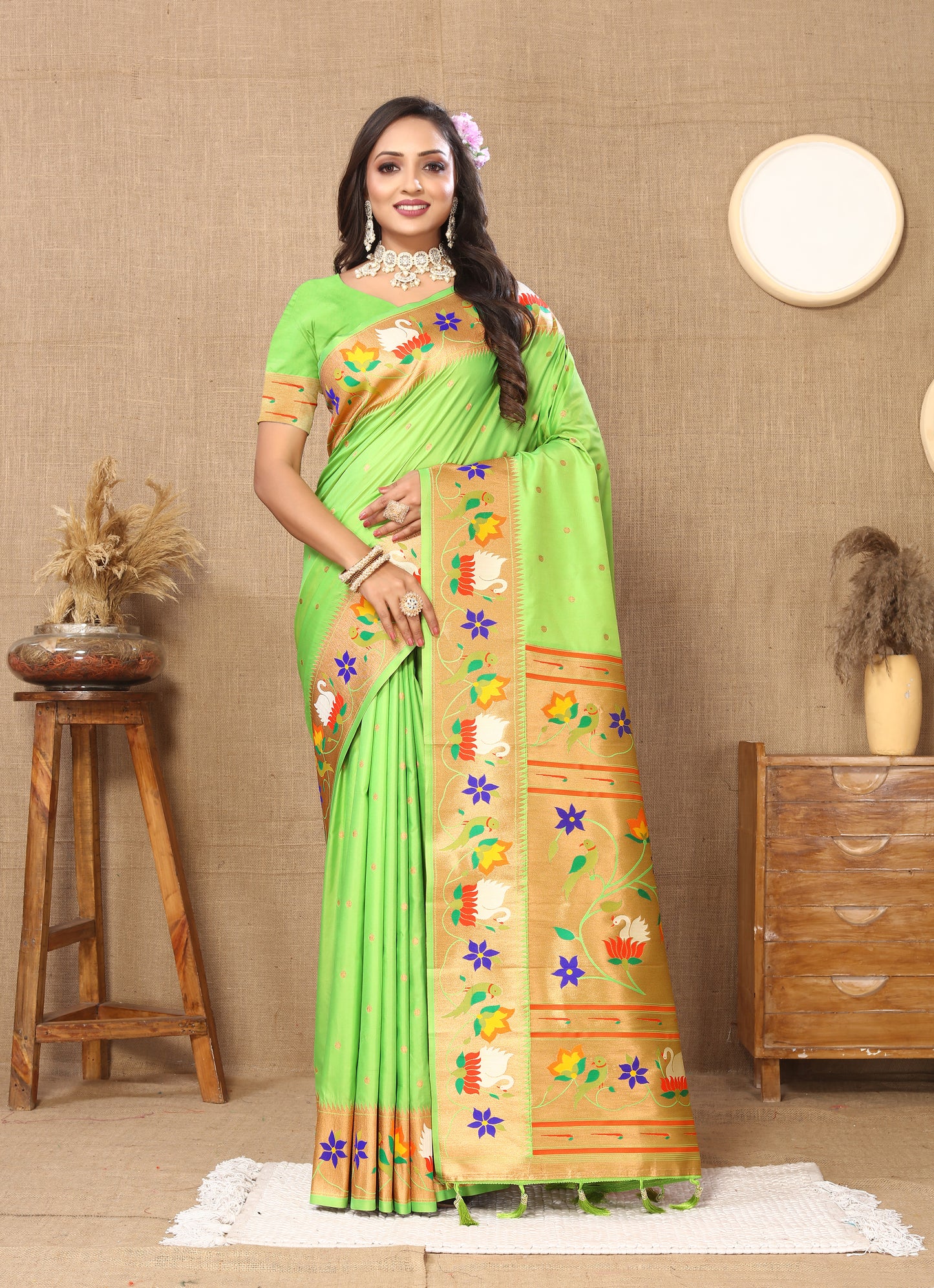 Parrot Yeola Style Rajhans Paithani Saree