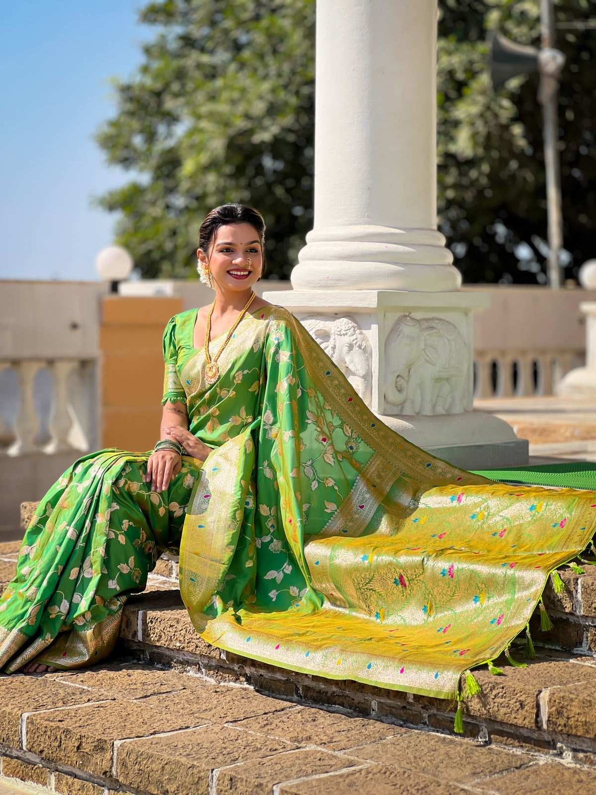 Parrot Banarasi Silk Saree with Intricate Zari Work