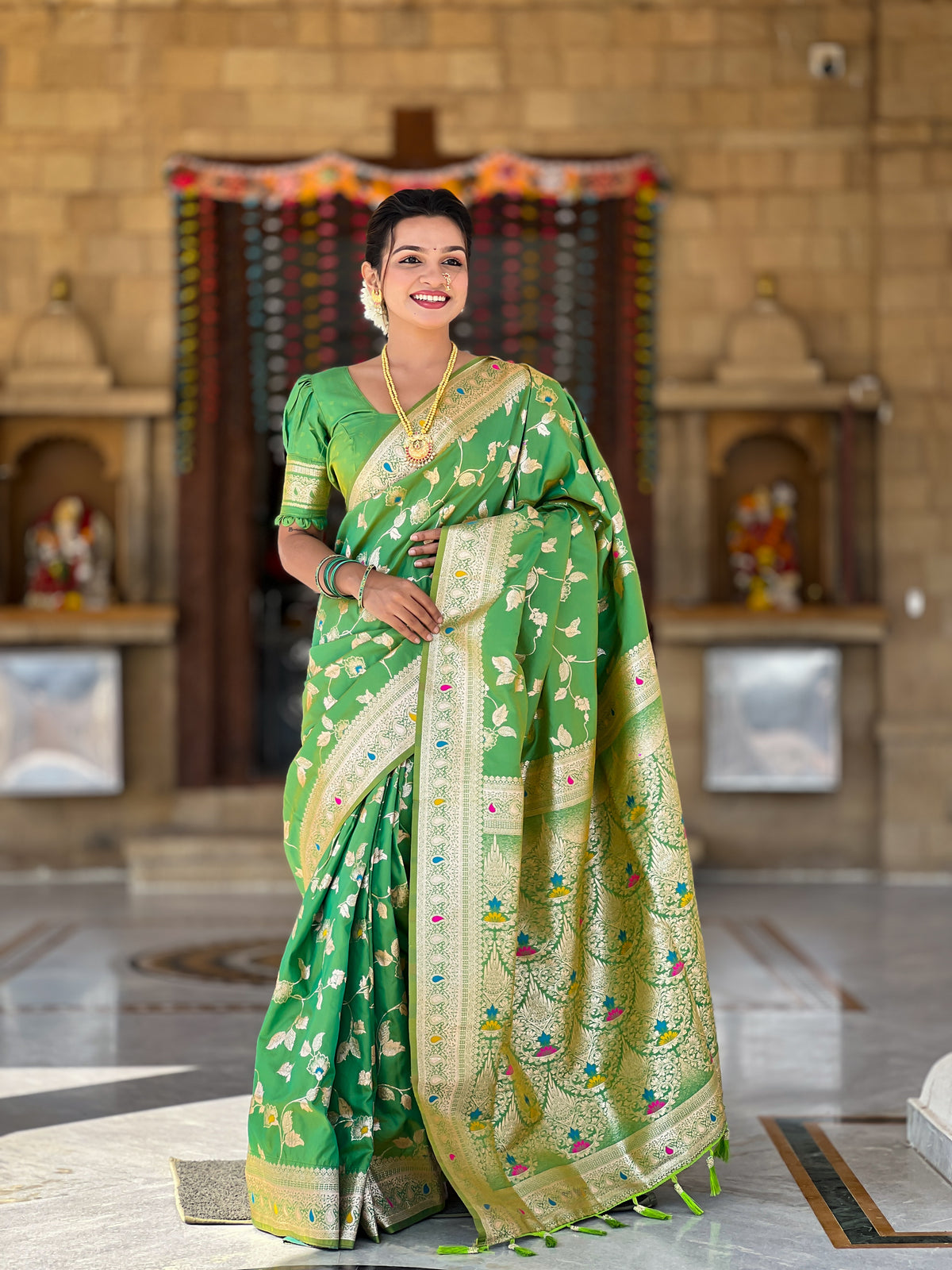 Parrot Banarasi Silk Saree with Intricate Zari Work