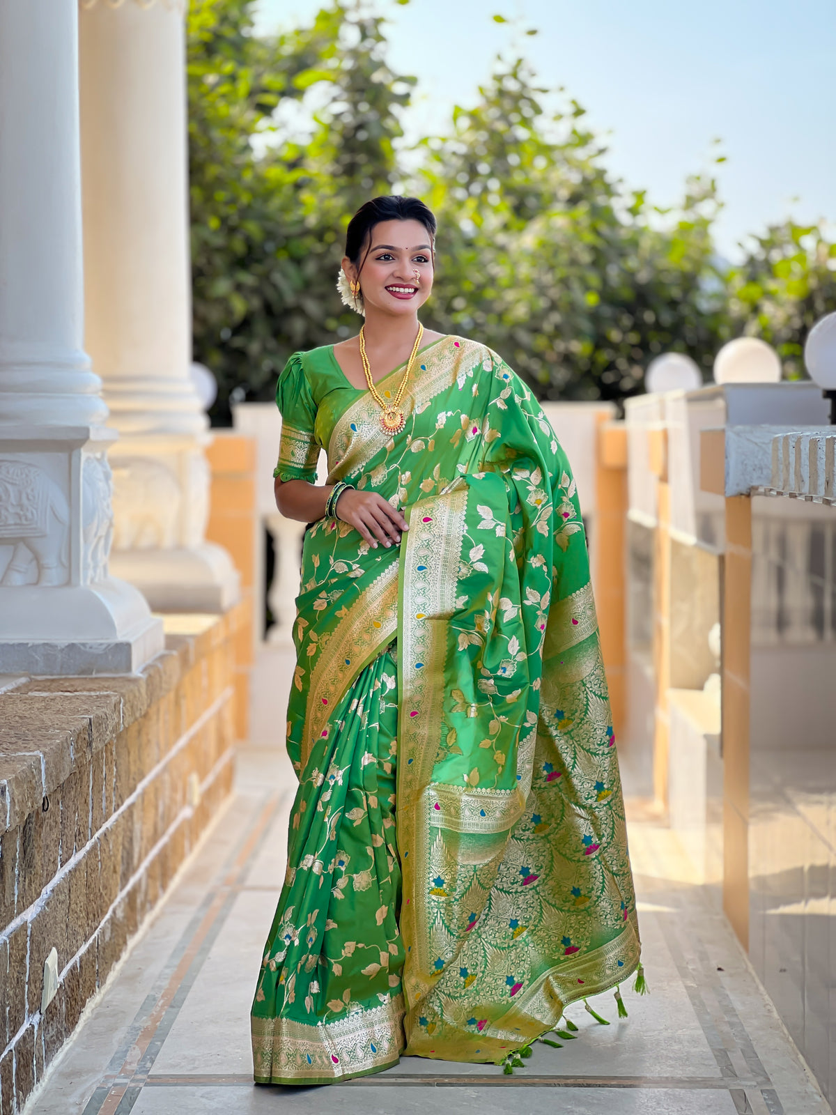 Parrot Banarasi Silk Saree with Intricate Zari Work