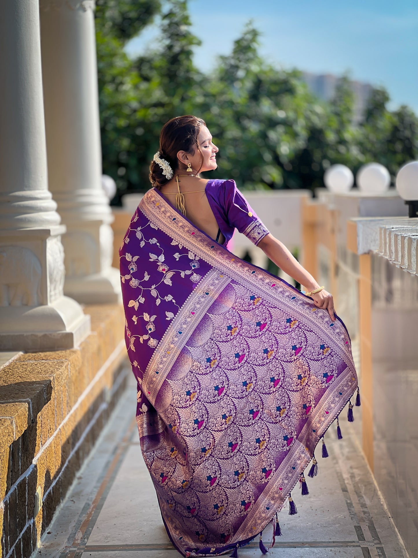 Purple Banarasi Silk Saree with Intricate Zari Work