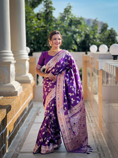 Purple Banarasi Silk Saree with Intricate Zari Work