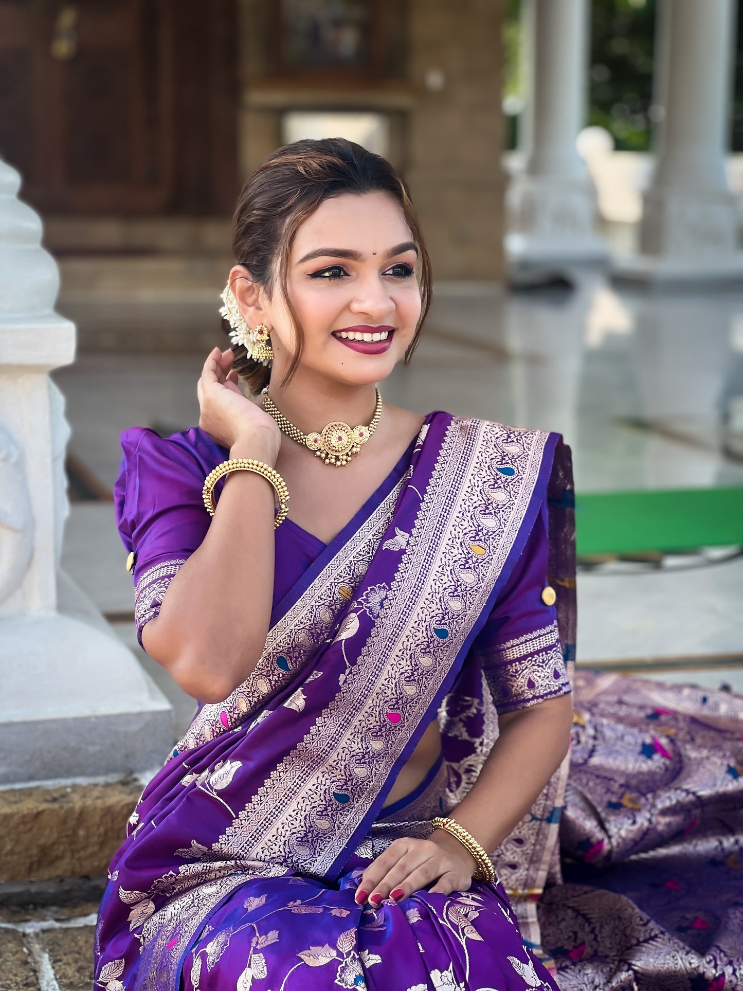 Purple Banarasi Silk Saree with Intricate Zari Work