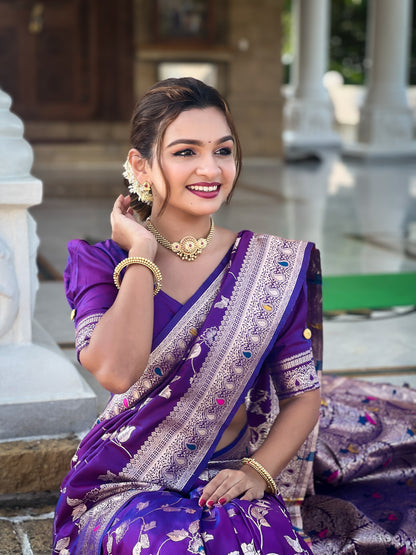 Purple Banarasi Silk Saree with Intricate Zari Work