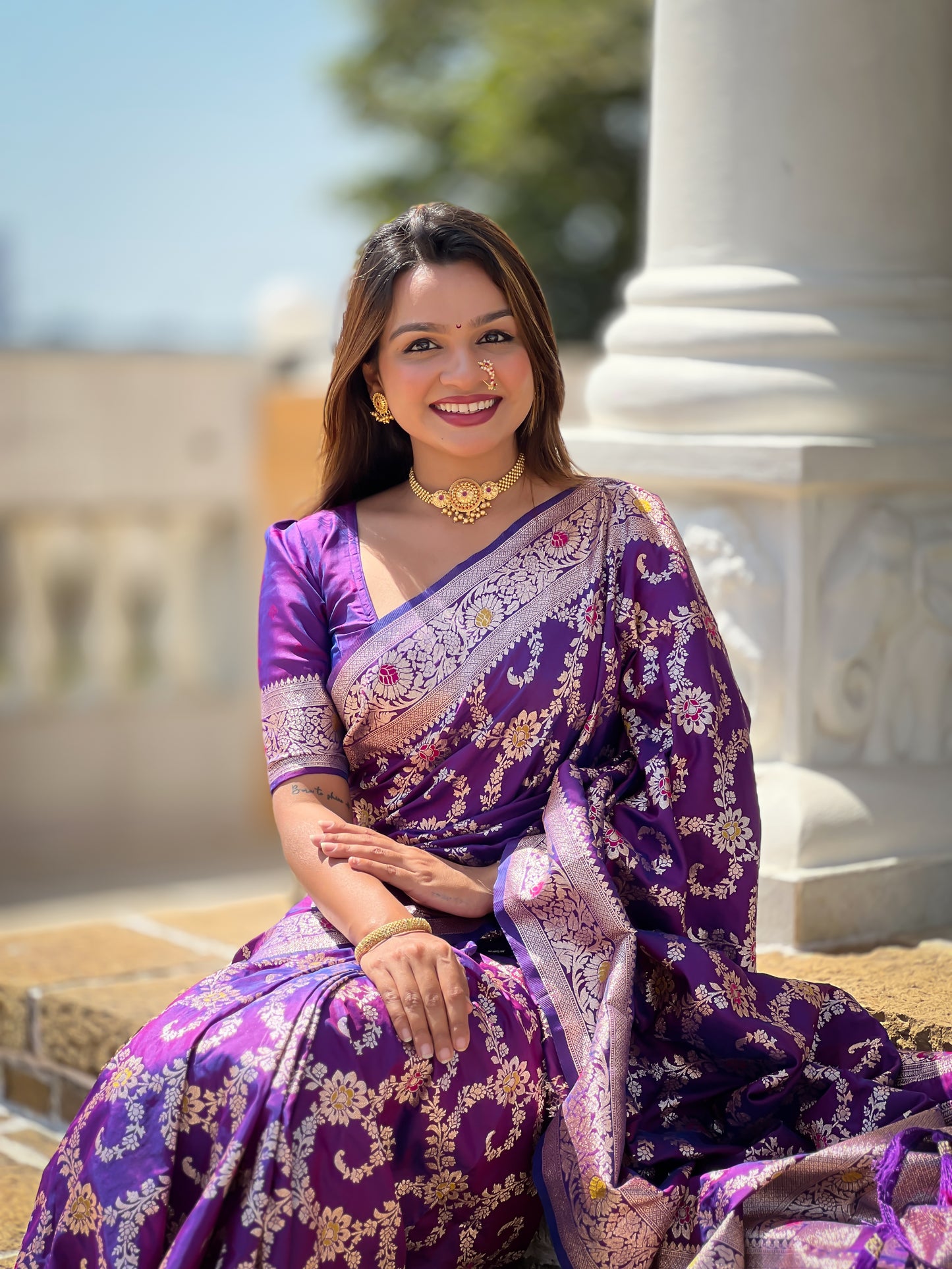 Purple Banarasi Soft Silk Saree