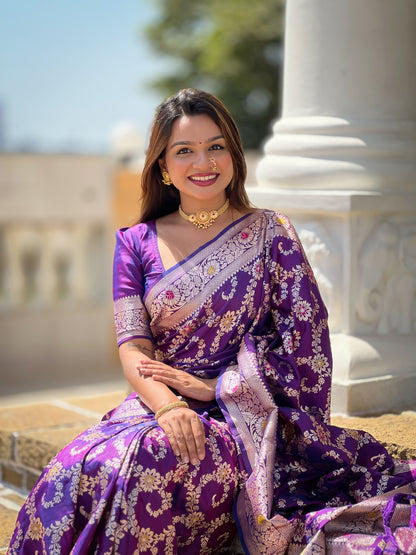 Purple Banarasi Soft Silk Saree