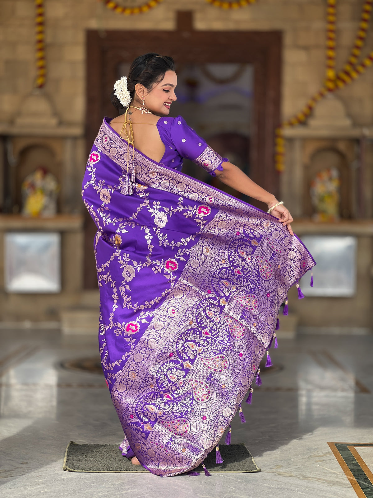 Purple Banarasi Silk Saree with Intricate Zari Work