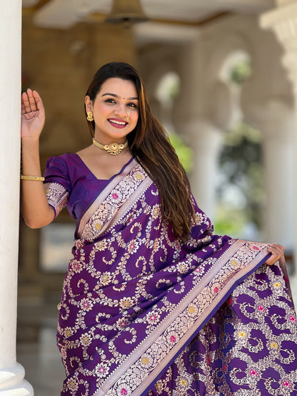 Purple Banarasi Soft Silk Saree