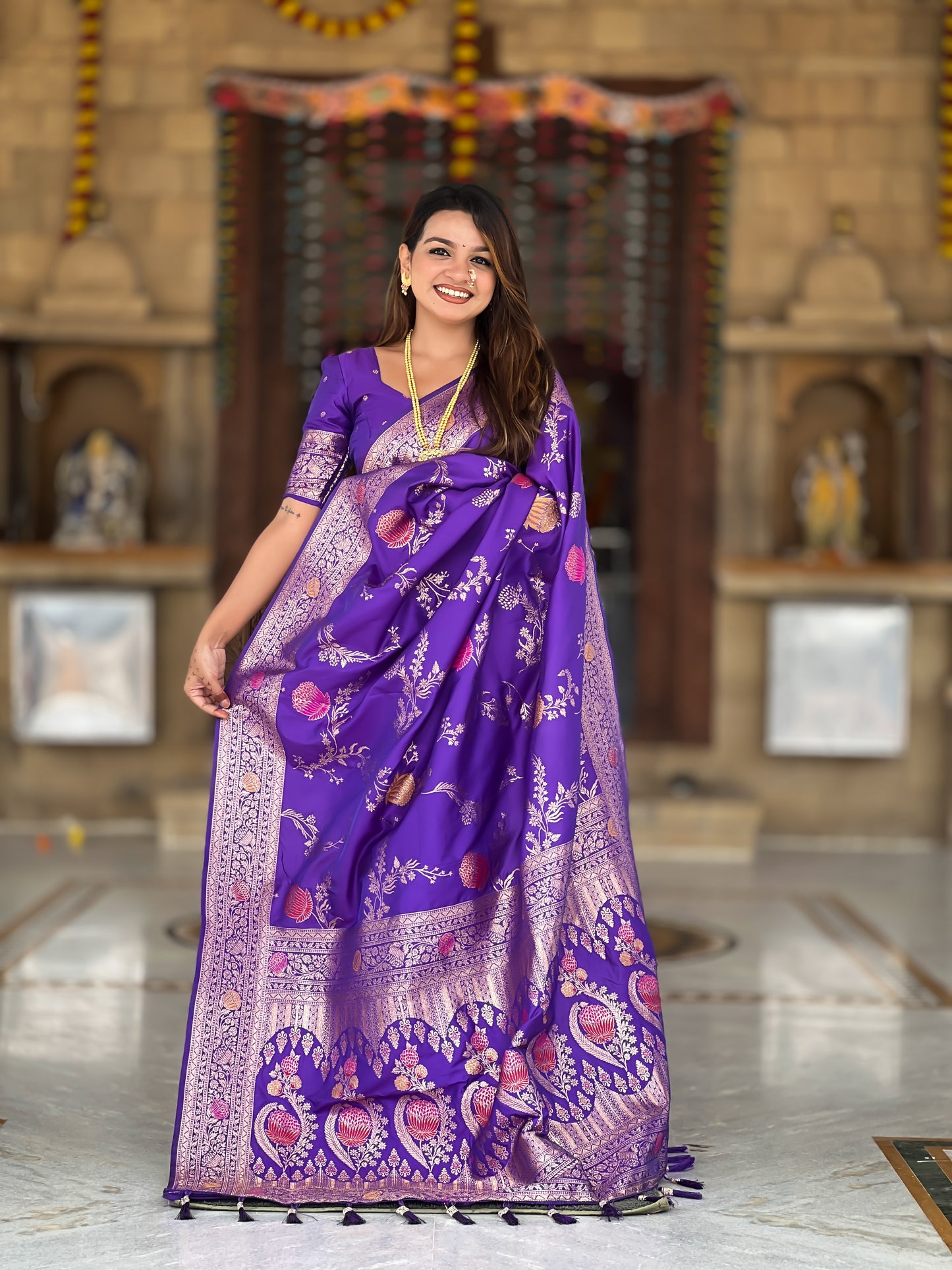Purple Banarasi Silk Saree with Intricate Zari Work