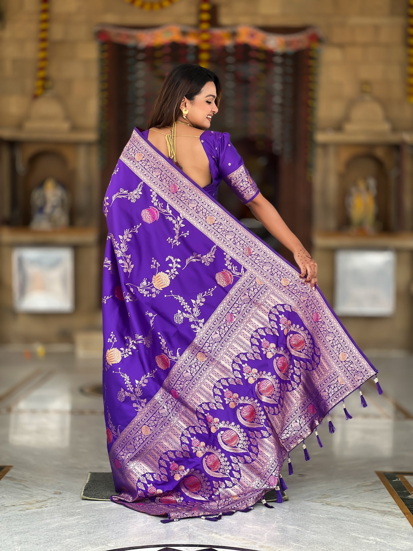 Purple Banarasi Silk Saree with Intricate Zari Work