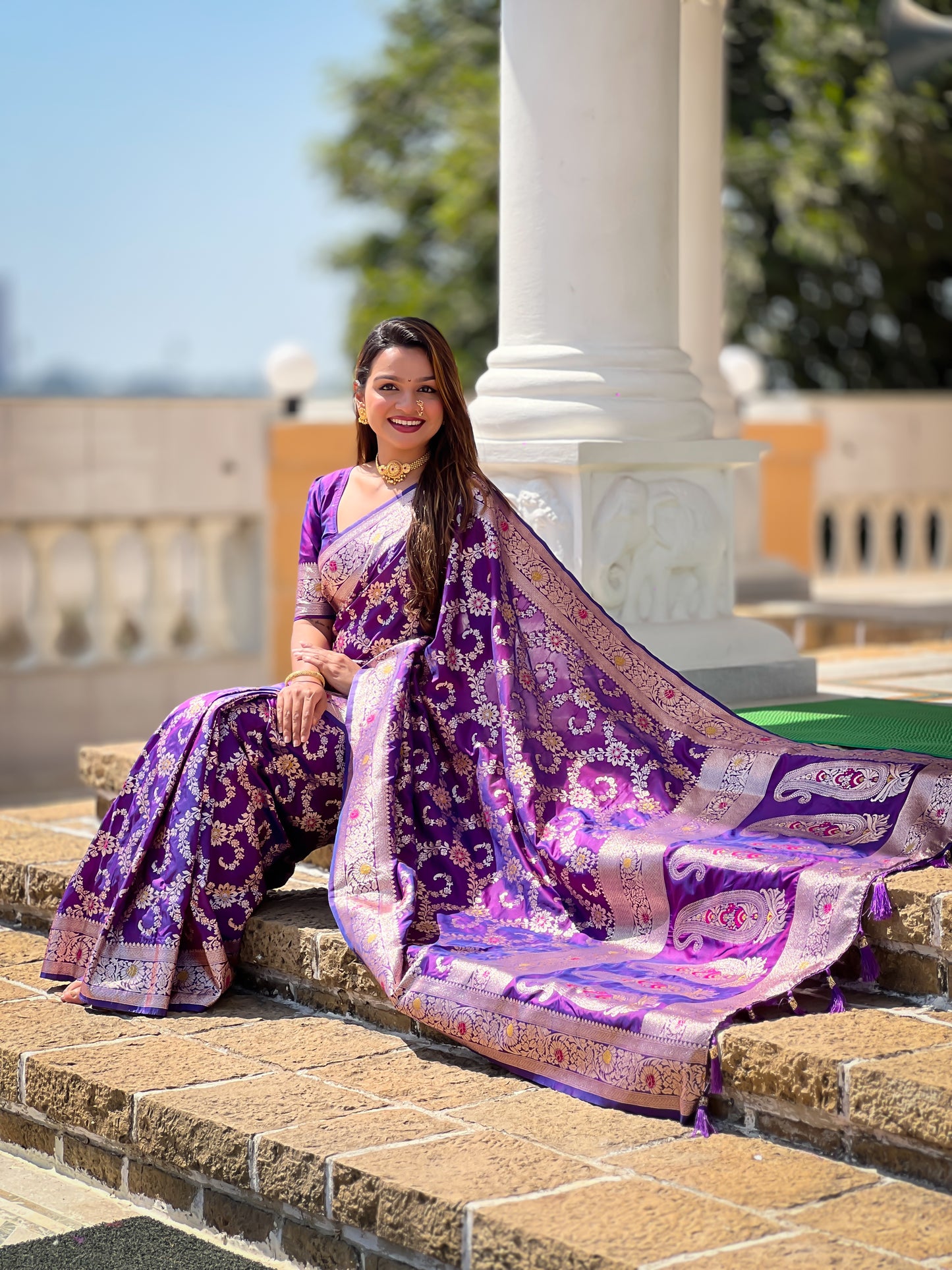 Purple Banarasi Soft Silk Saree