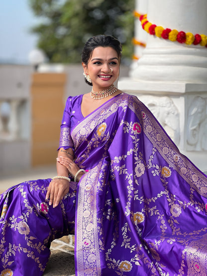 Purple Banarasi Silk Saree with Intricate Zari Work
