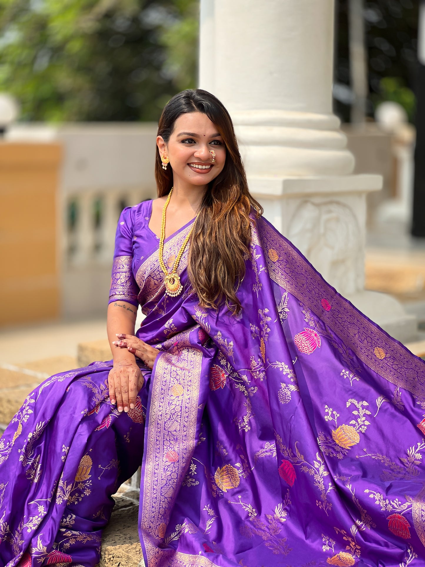 Purple Banarasi Silk Saree with Intricate Zari Work