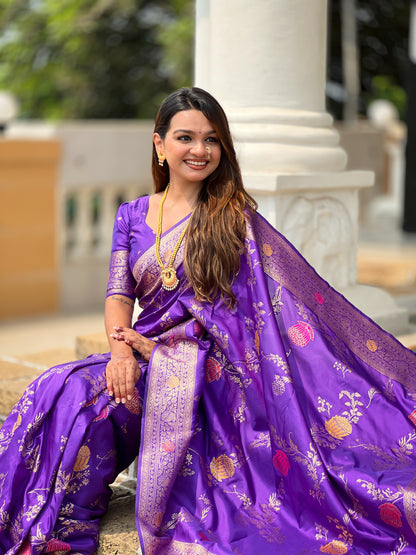 Purple Banarasi Silk Saree with Intricate Zari Work