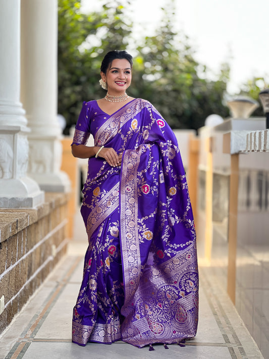 Purple Banarasi Silk Saree with Intricate Zari Work