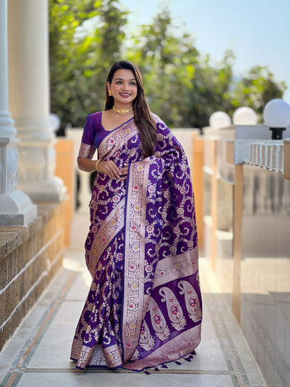 Purple Banarasi Soft Silk Saree