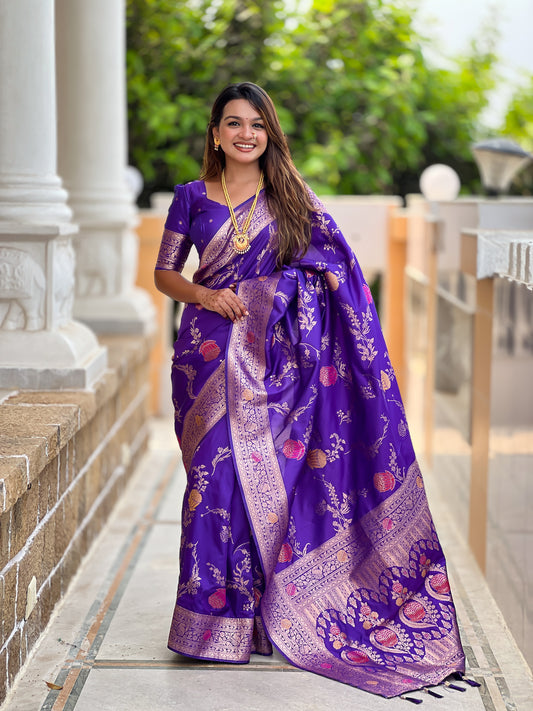 Purple Banarasi Silk Saree with Intricate Zari Work