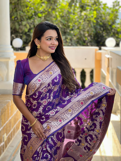 Purple Banarasi Soft Silk Saree