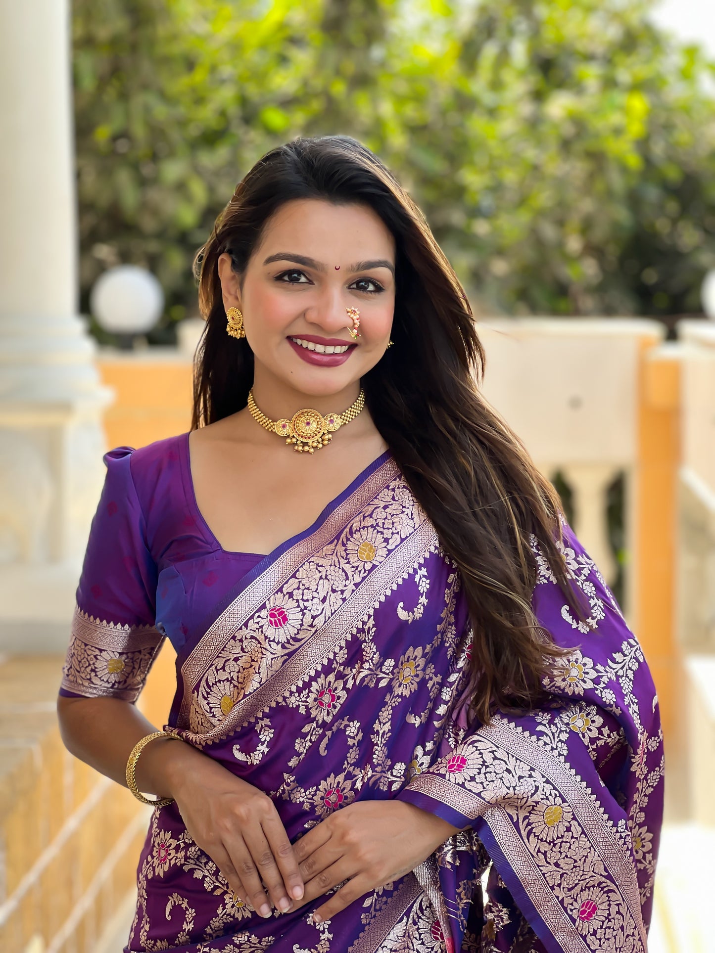 Purple Banarasi Soft Silk Saree