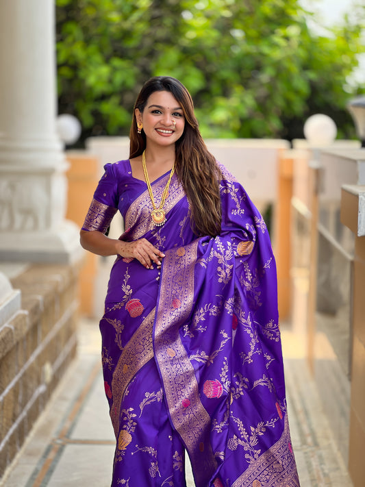 Purple Banarasi Silk Saree with Intricate Zari Work