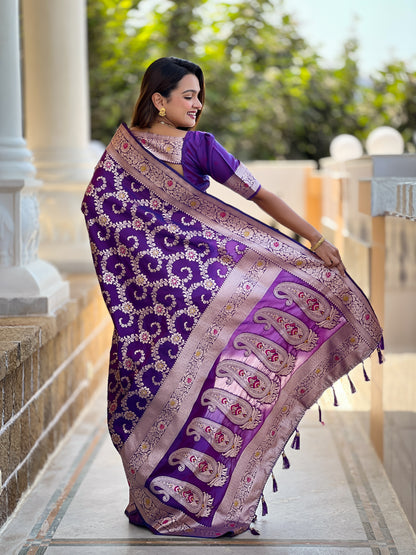 Purple Banarasi Soft Silk Saree