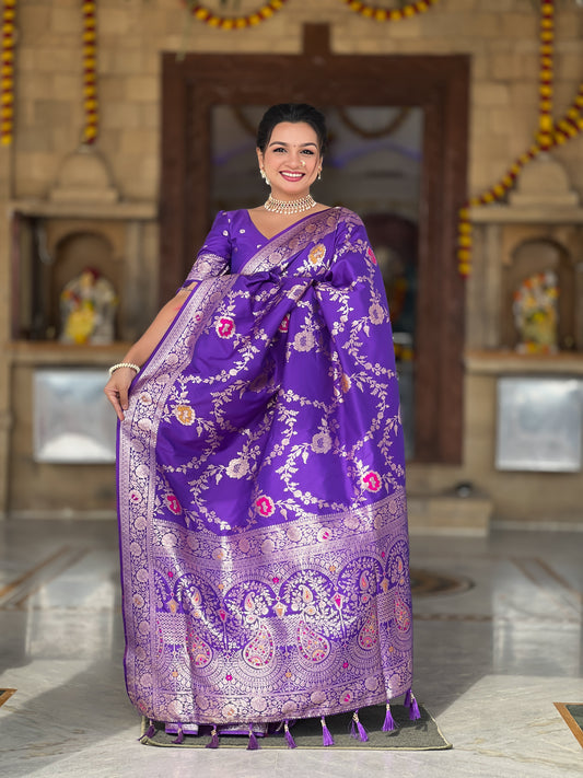 Purple Banarasi Silk Saree with Intricate Zari Work