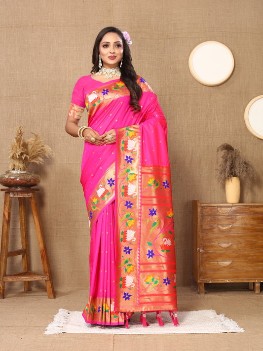Rani Pink Yeola Style Rajhans Paithani Saree