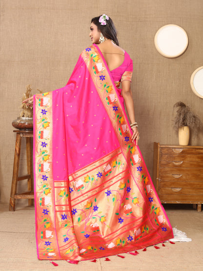 Rani Pink Yeola Style Rajhans Paithani Saree