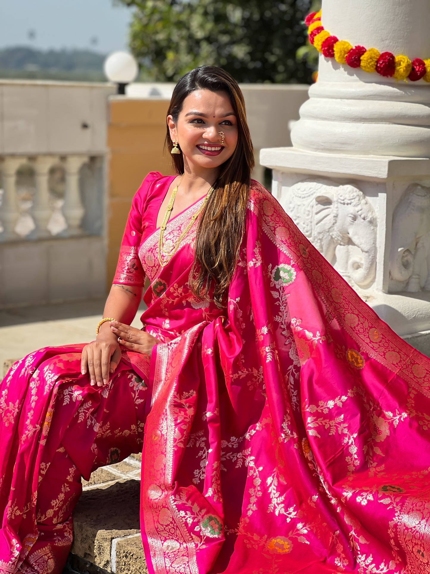 Rani Pink Banarasi Silk Saree with Intricate Zari Work