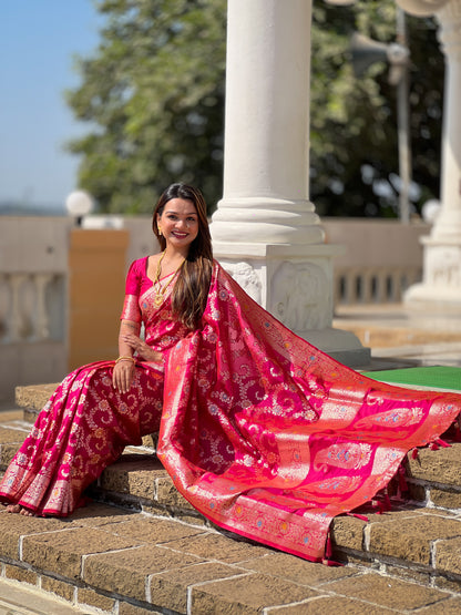 Rani Pink Banarasi Soft Silk saree