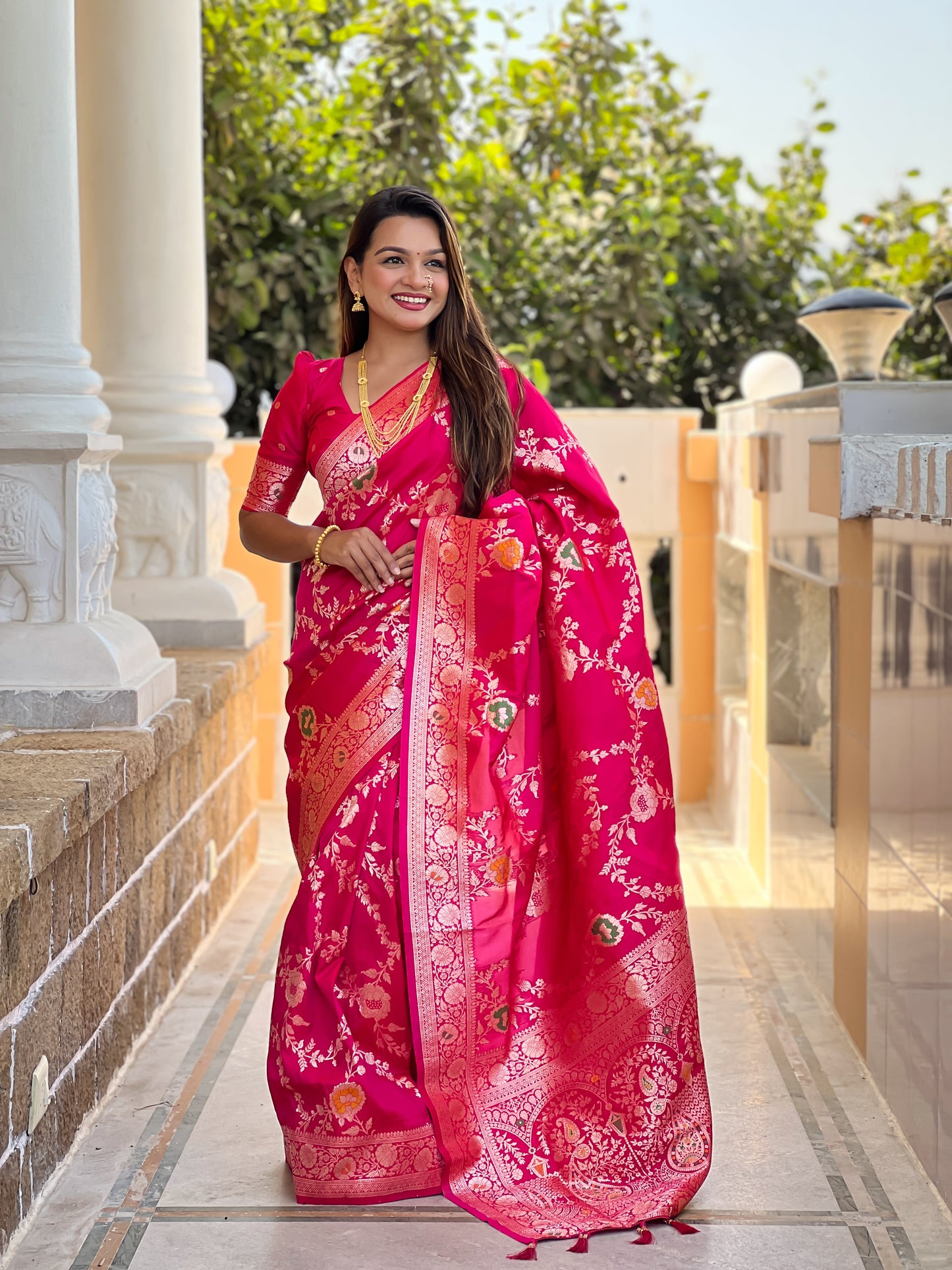 Rani Pink Banarasi Silk Saree with Intricate Zari Work