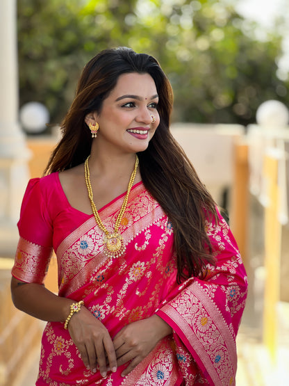 Rani Pink Banarasi Soft Silk saree