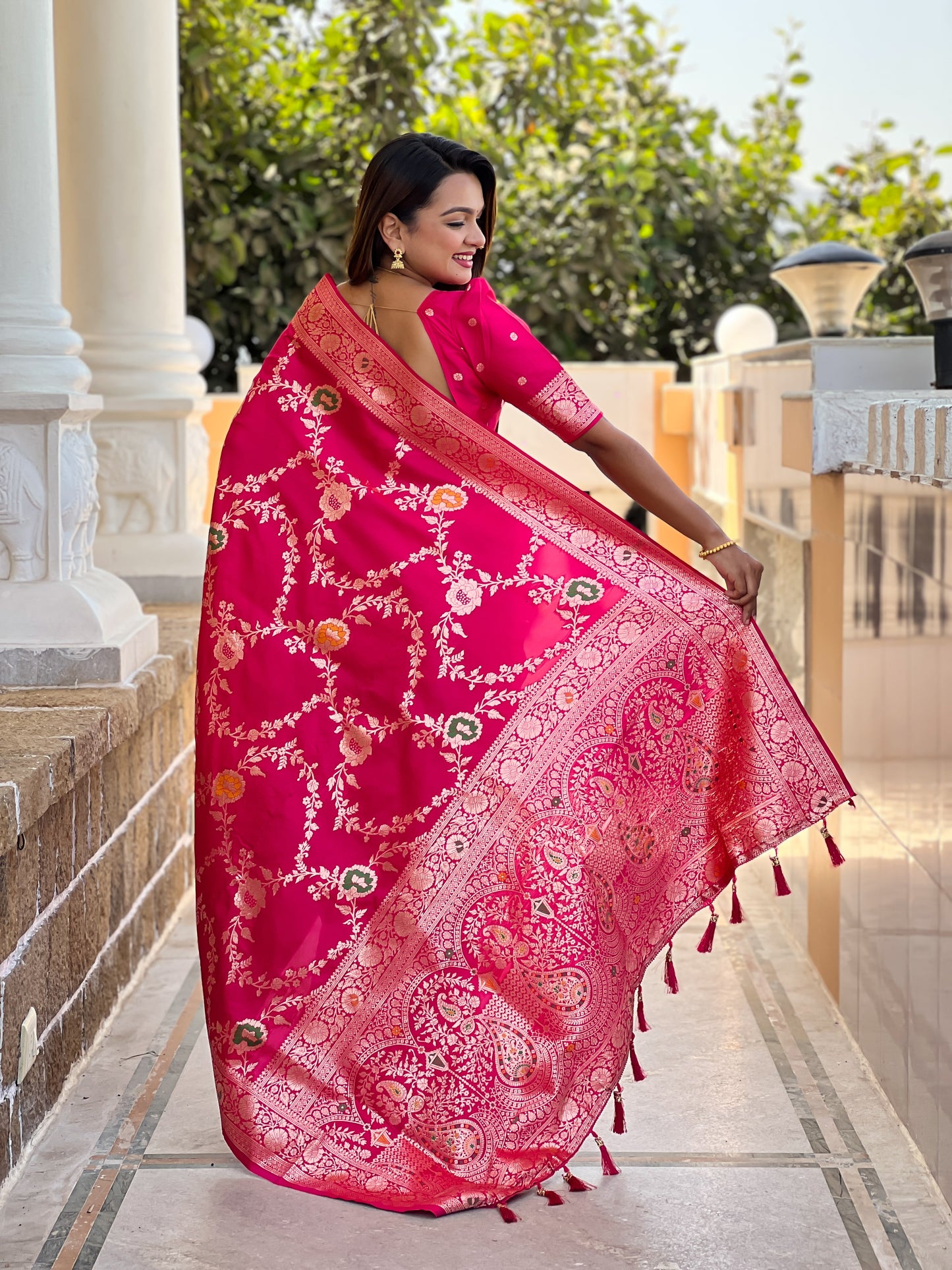 Rani Pink Banarasi Silk Saree with Intricate Zari Work