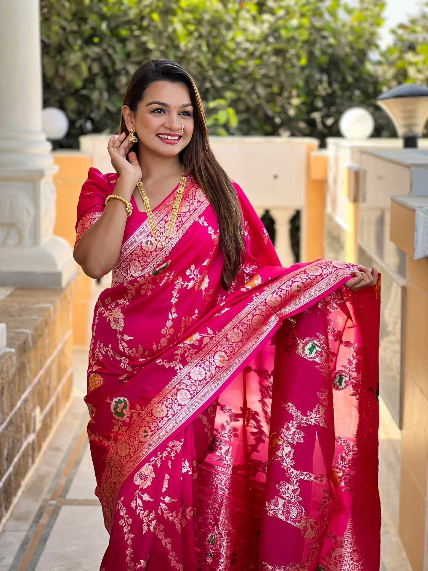 Rani Pink Banarasi Silk Saree with Intricate Zari Work