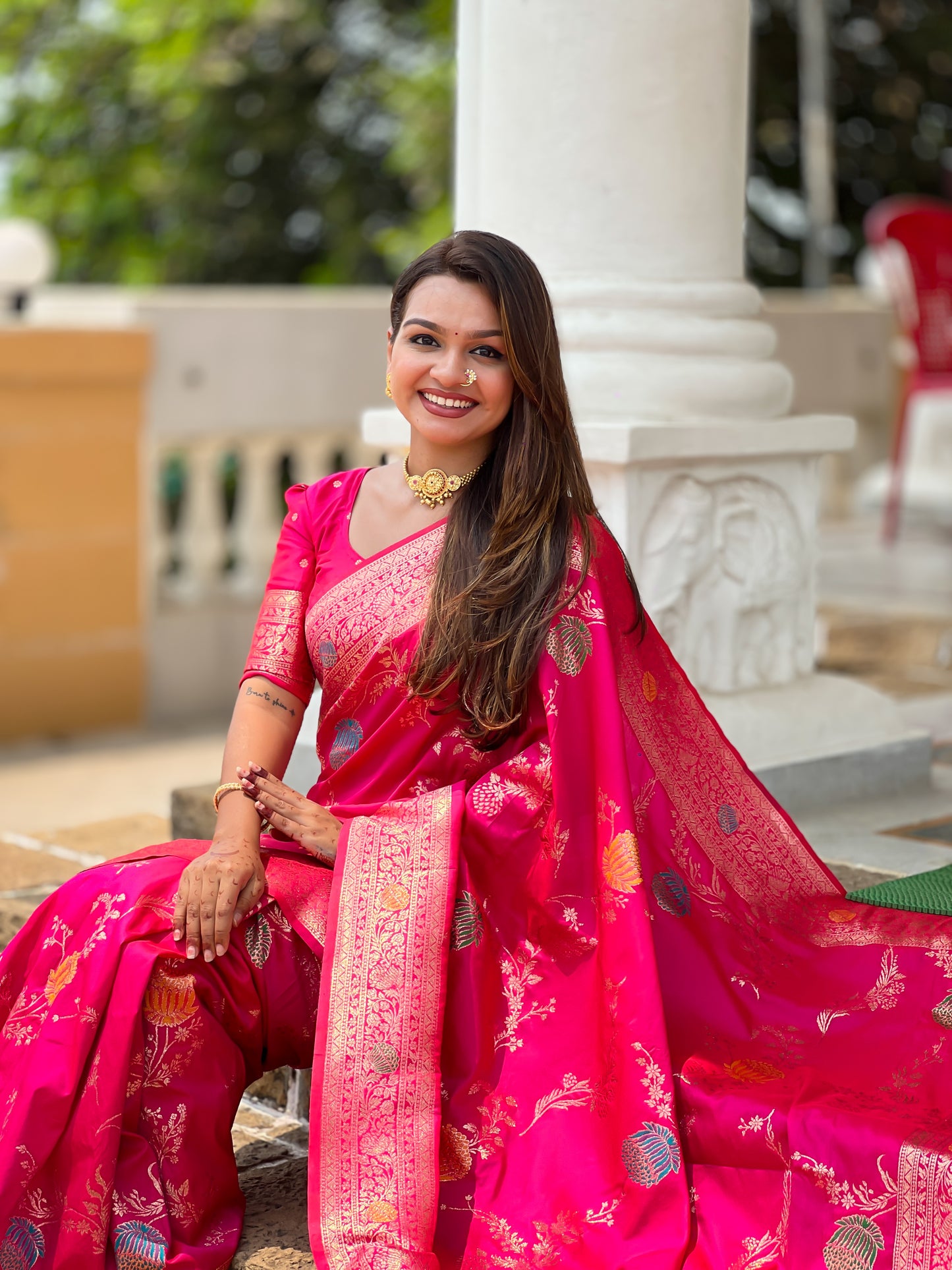 Rani Pink Banarasi Silk Saree with Intricate Zari Work