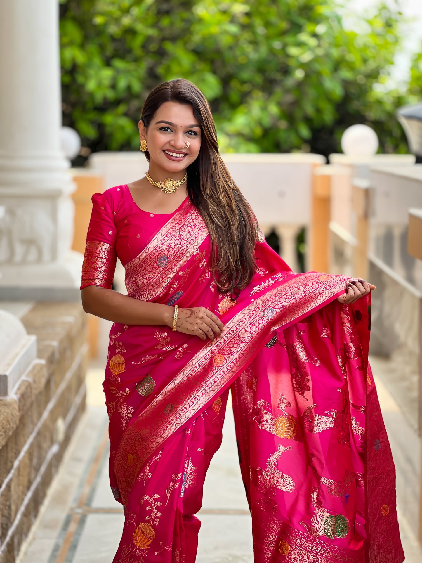 Rani Pink Banarasi Silk Saree with Intricate Zari Work