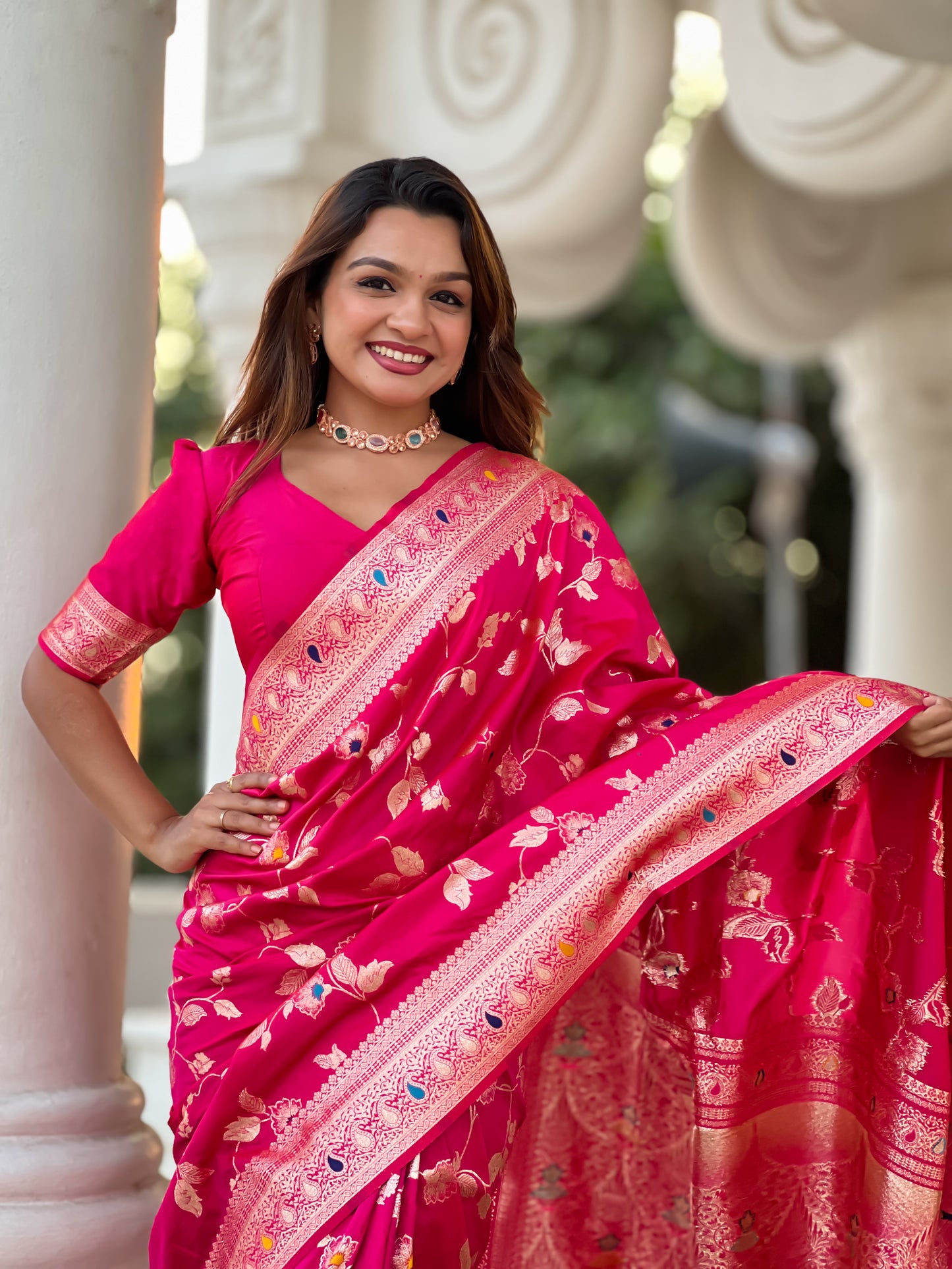 Rani Banarasi Silk Saree with Intricate Zari Work