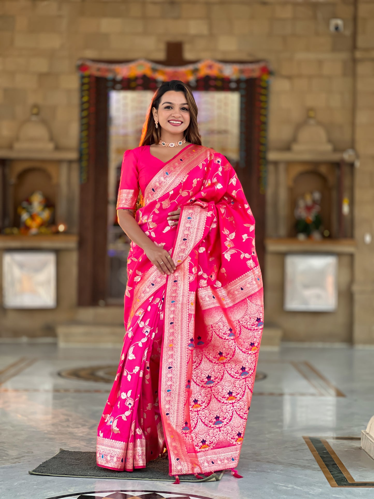 Rani Banarasi Silk Saree with Intricate Zari Work
