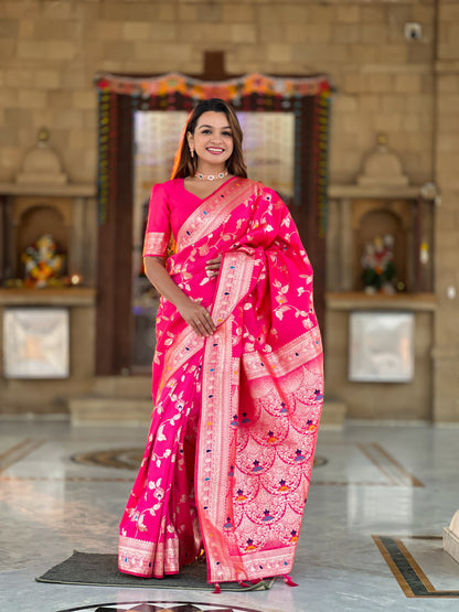 Rani Banarasi Silk Saree with Intricate Zari Work